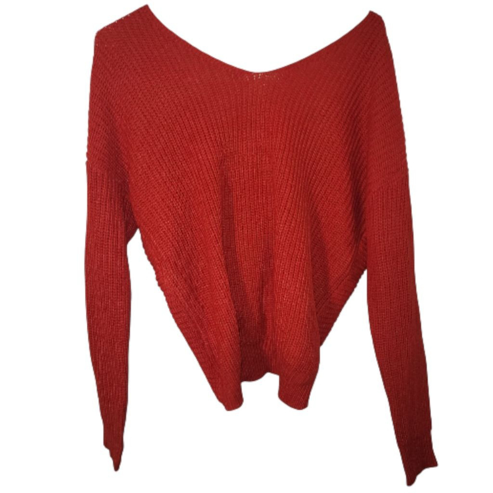 LOVE TREE Red Twist Back Knit Sweater Size L - Picture 3 of 7